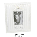 Wedding Day" Ivory/Silver Fabric Frame with Bow - 4" x 6