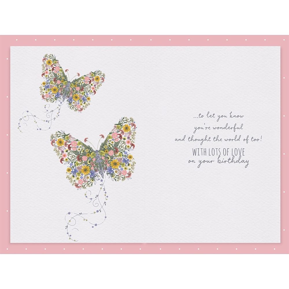 Sister Birthday Card Floral Butterfly Design 