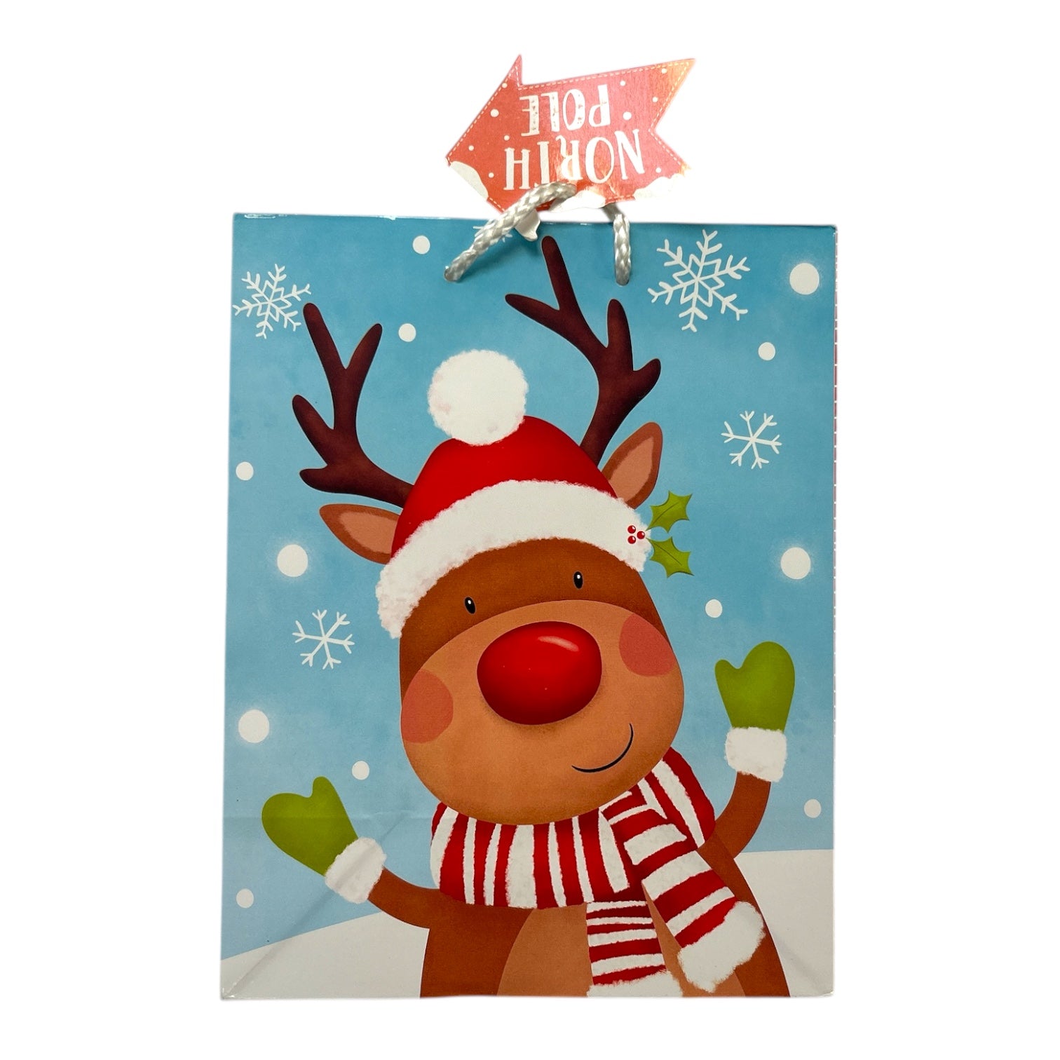 Cute Reindeer Medium Christmas Gift Bag 23.5cm x18cm x10cm