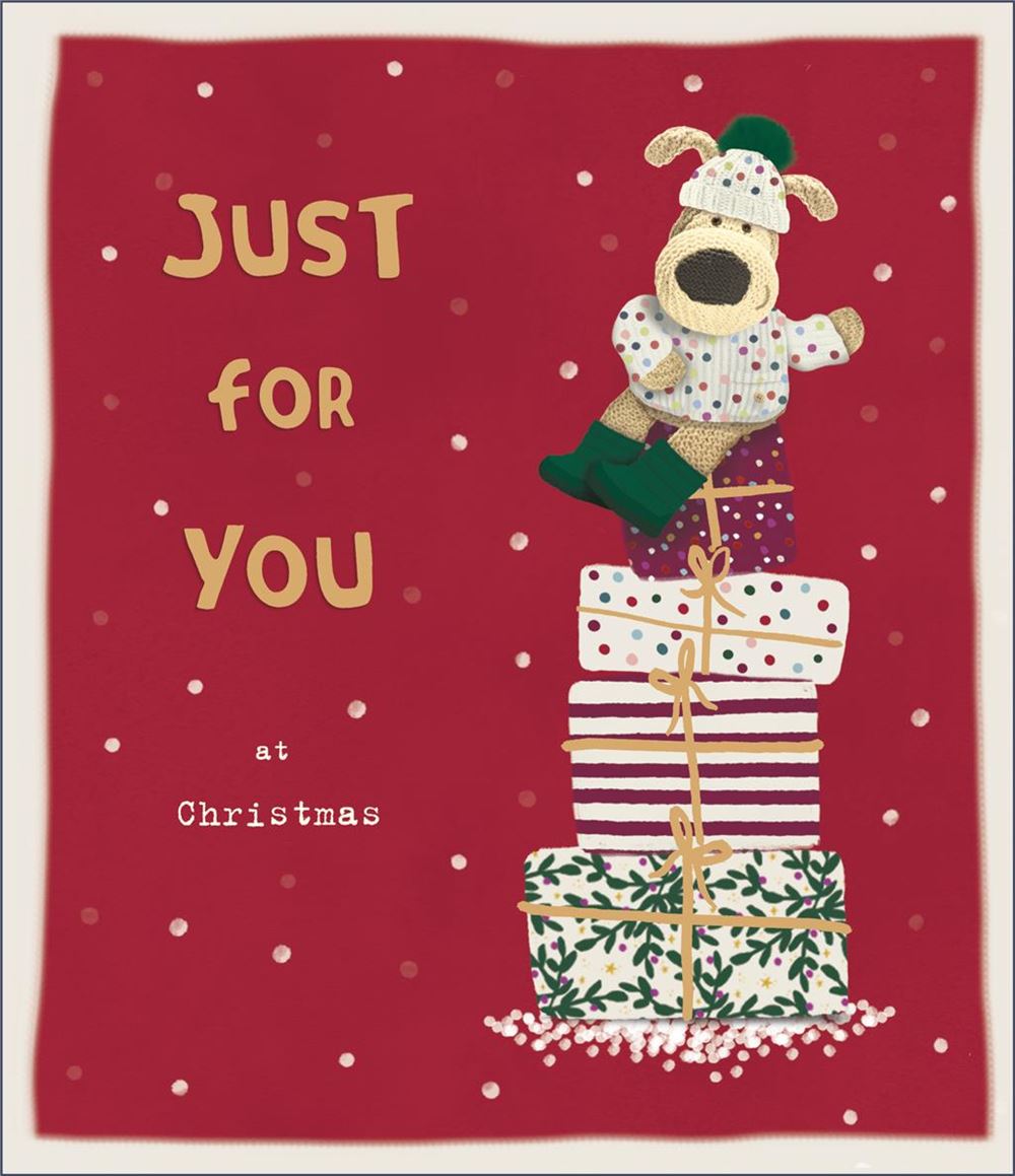 Boofle Sitting On Pile Of Gifts Christmas Card