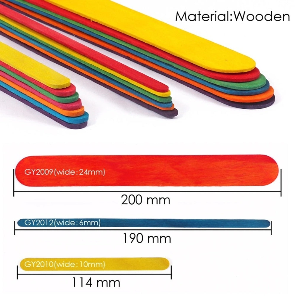 Pack of 50 Assorted Colour Wooden Sticks 114 x 10 x 2mm