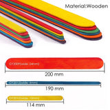 Pack of 50 Assorted Colour Wooden Sticks 114 x 10 x 2mm