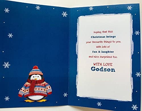 GODSON, Fun & Laughter and Nice Surprise Cute Christmas Greeting Card 