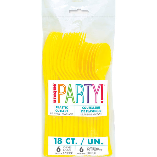 Pack of 18 Neon Yellow Assorted Plastic Cutlery Bag