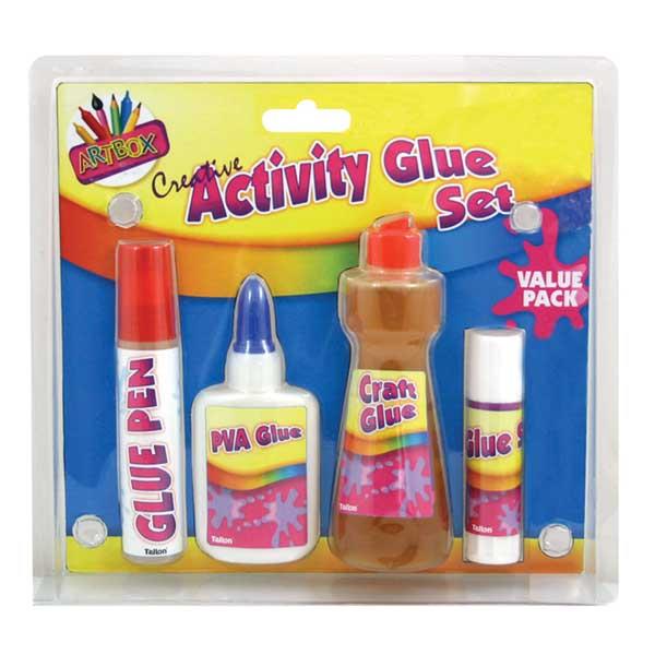 Pack of 4 Glue Set - Glue Pen, PVA Glue, Craft Glue and Glue Stick