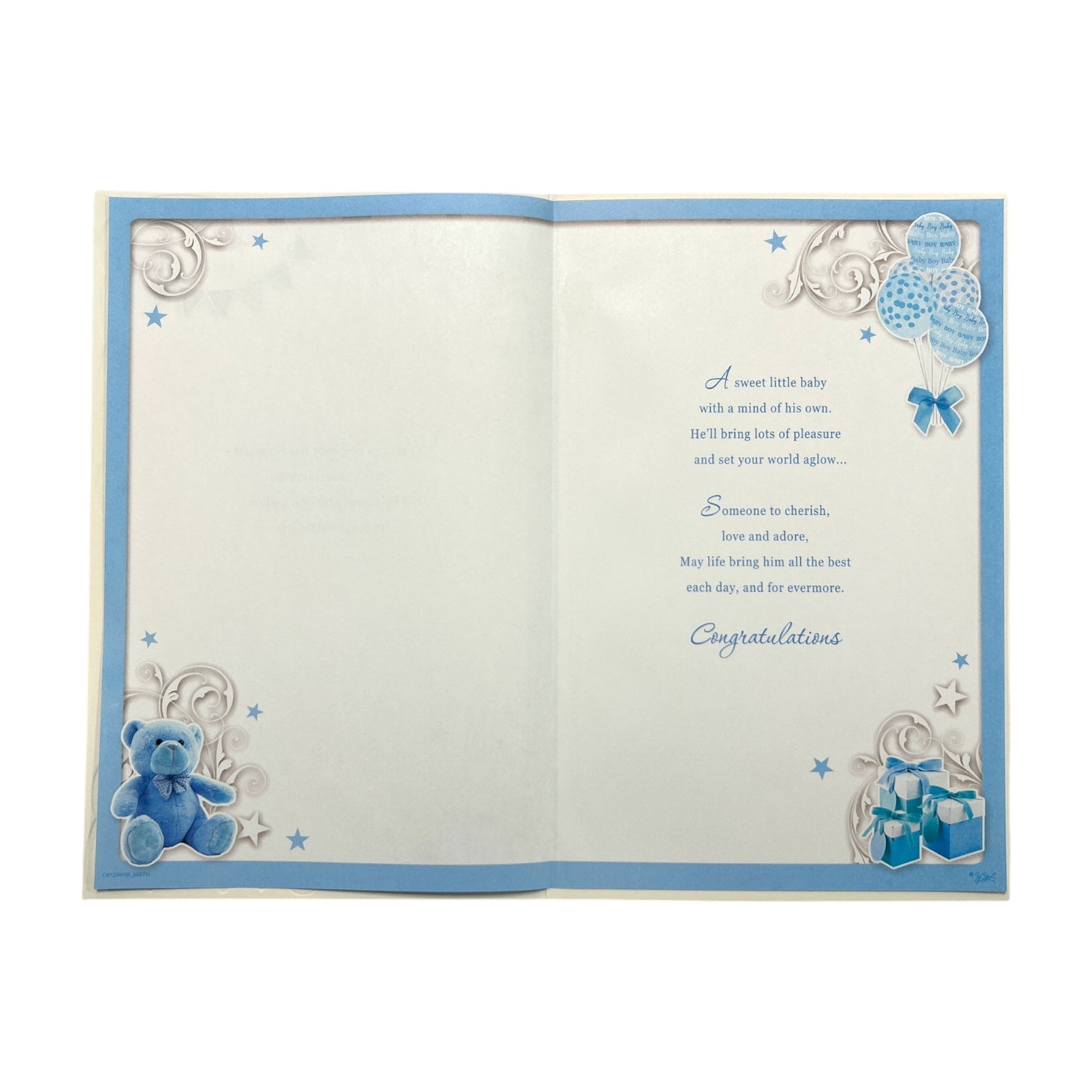 On The Birth Of Grandson Blue Balloons And Teddy Design Opacity Congratulations Card