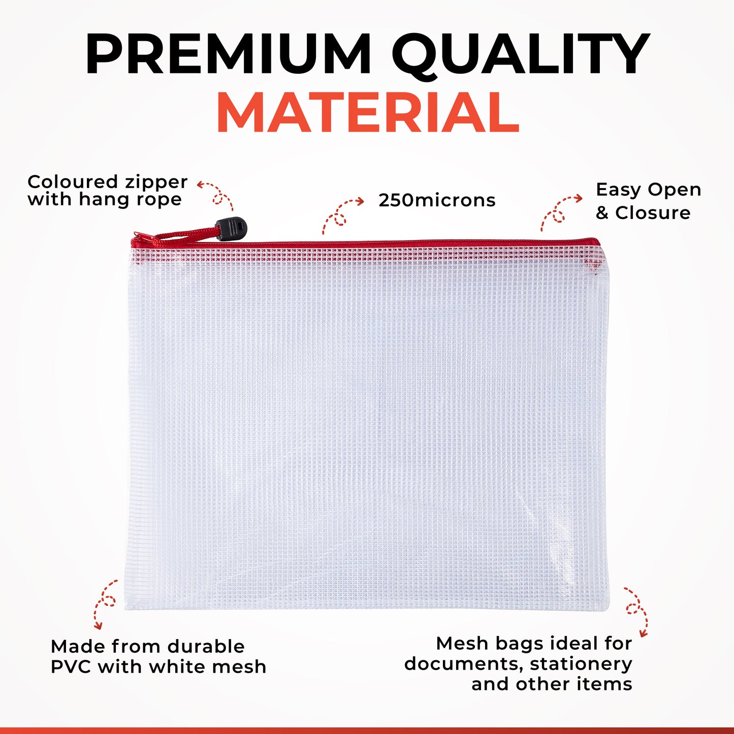 Pack of 12 DL Blue PVC Mesh Zip Bags