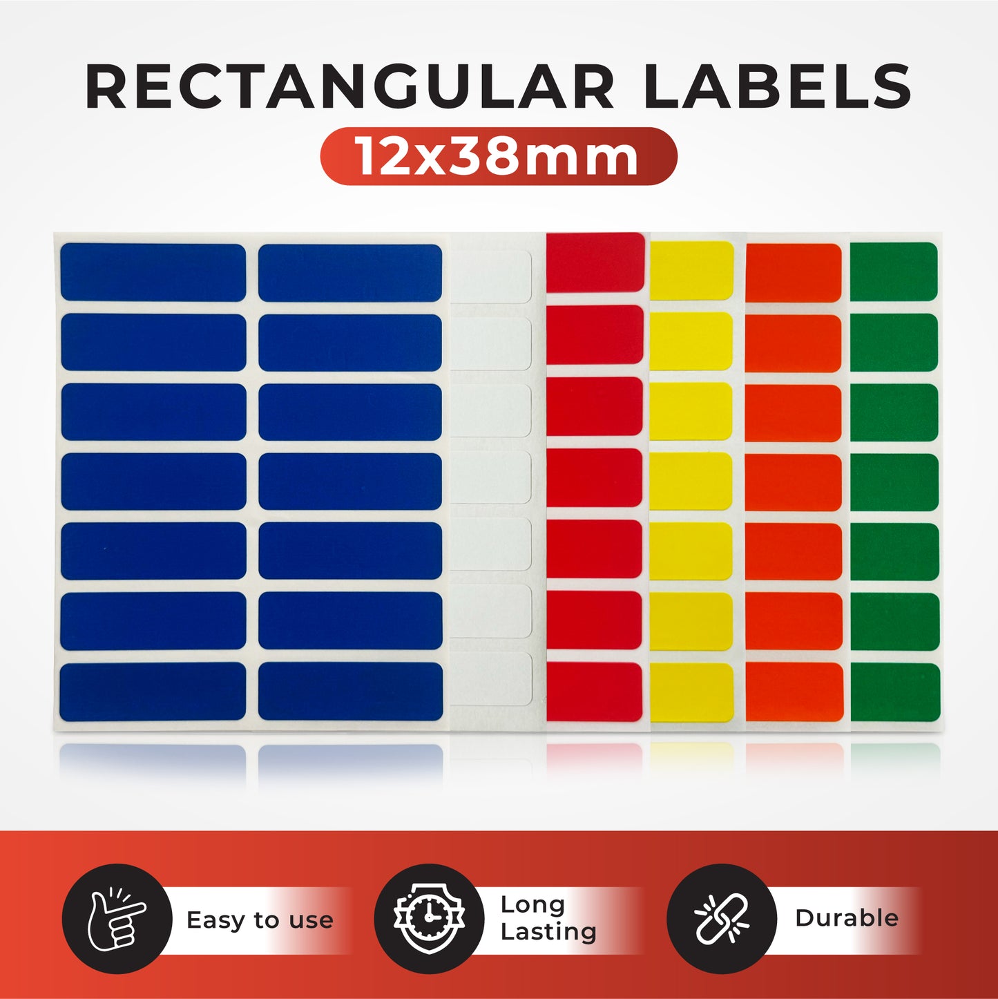 Pack of 98 Red 12x38mm Rectangular Labels - Adhesive Stickers