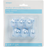 Pack of 6 2.5" Blue Baby Rattles For Baby Shower Favors