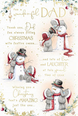 Bears With Snowman Wonderful Dad Christmas Card