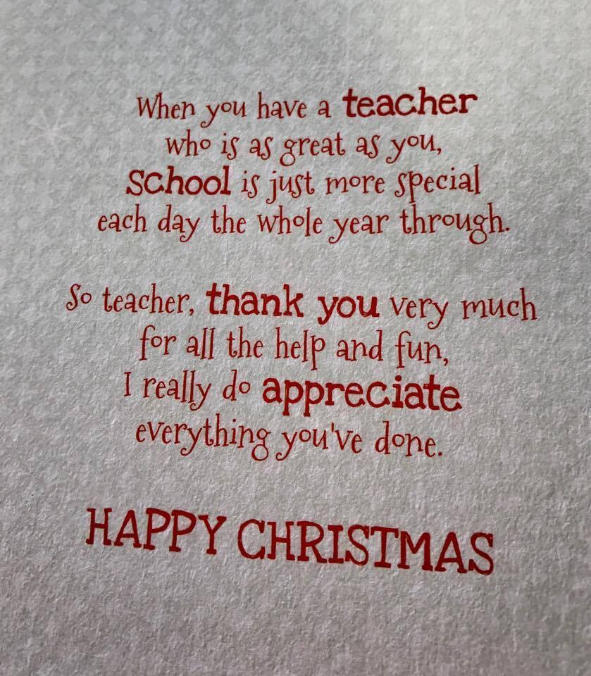 To My Teacher Happy Christmas School Thank you Appreciate Greeting Card