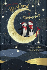 Penguins Stood on Moon Husband Christmas Card