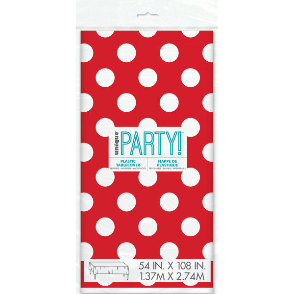 Ruby Red Dots Rectangular Plastic Table Cover, 54"x108"