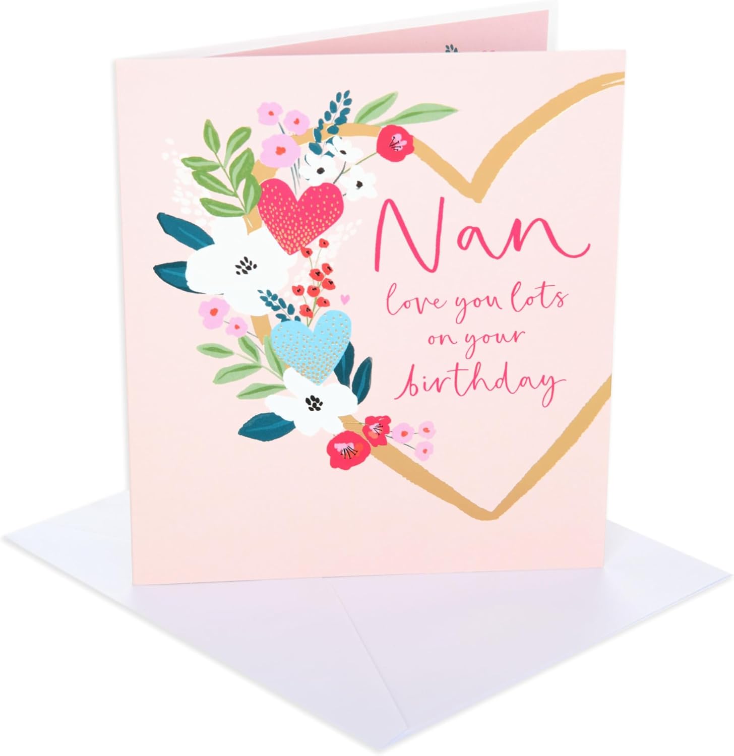  Nan Birthday Card Gold Heart Flowers Design