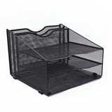 3 Letter Trays and 2 Vertical Sections Black Metal Desk Organizer