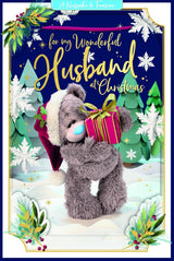 Bear Holding Gift Wonderful Husband 3D Christmas Keepsake Card