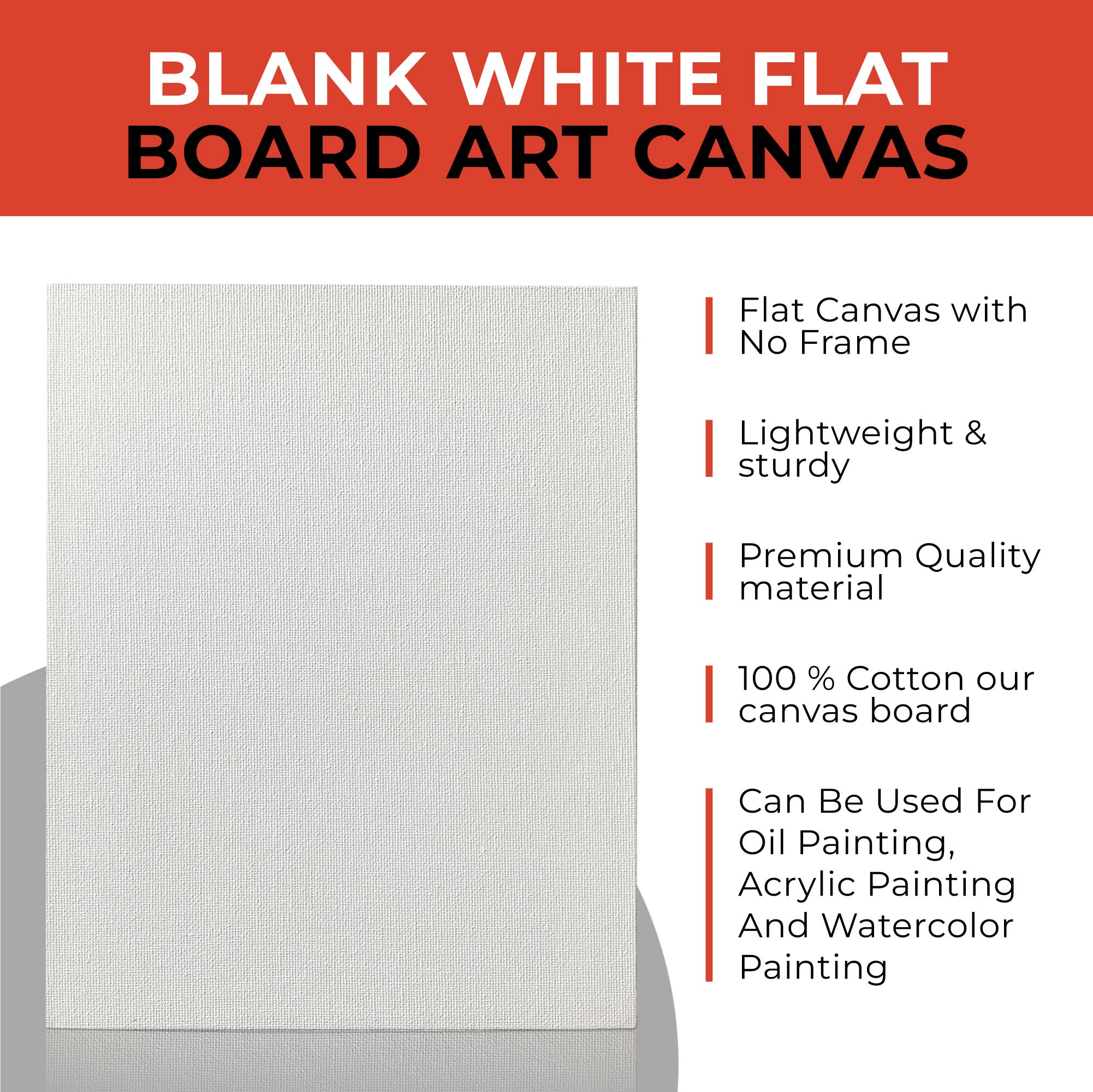 Set of 10 Assorted Sizes Blank White Flat Stretched Board Art Canvas By Janrax