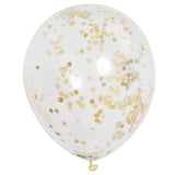 Pack of 6 Clear Latex Balloons with Gold Confetti 12"