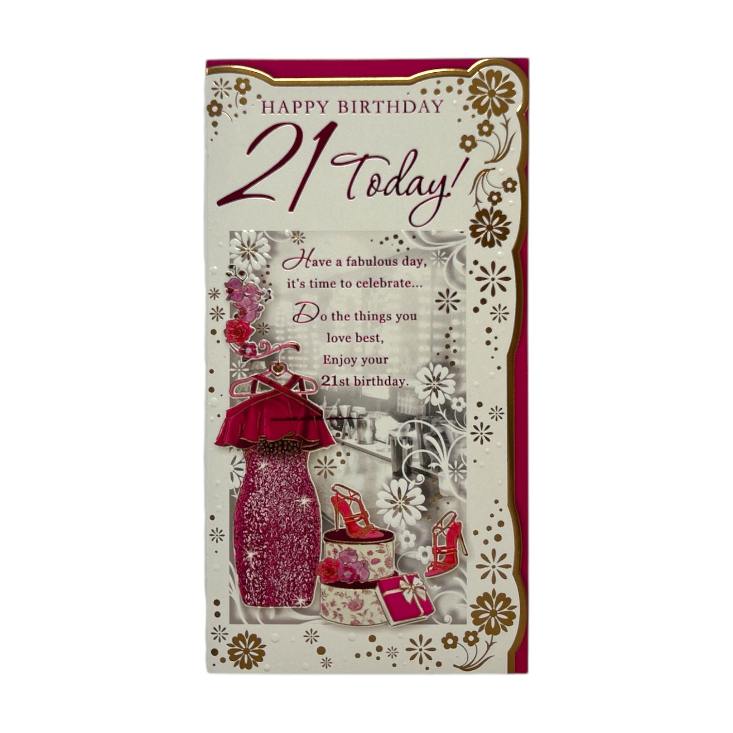 Age 21 Pink Dress and Sandals Design Floral Opacity Birthday Card
