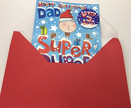 Dad Super Duper Humour Christmas Card With Badge Loved To Bits 