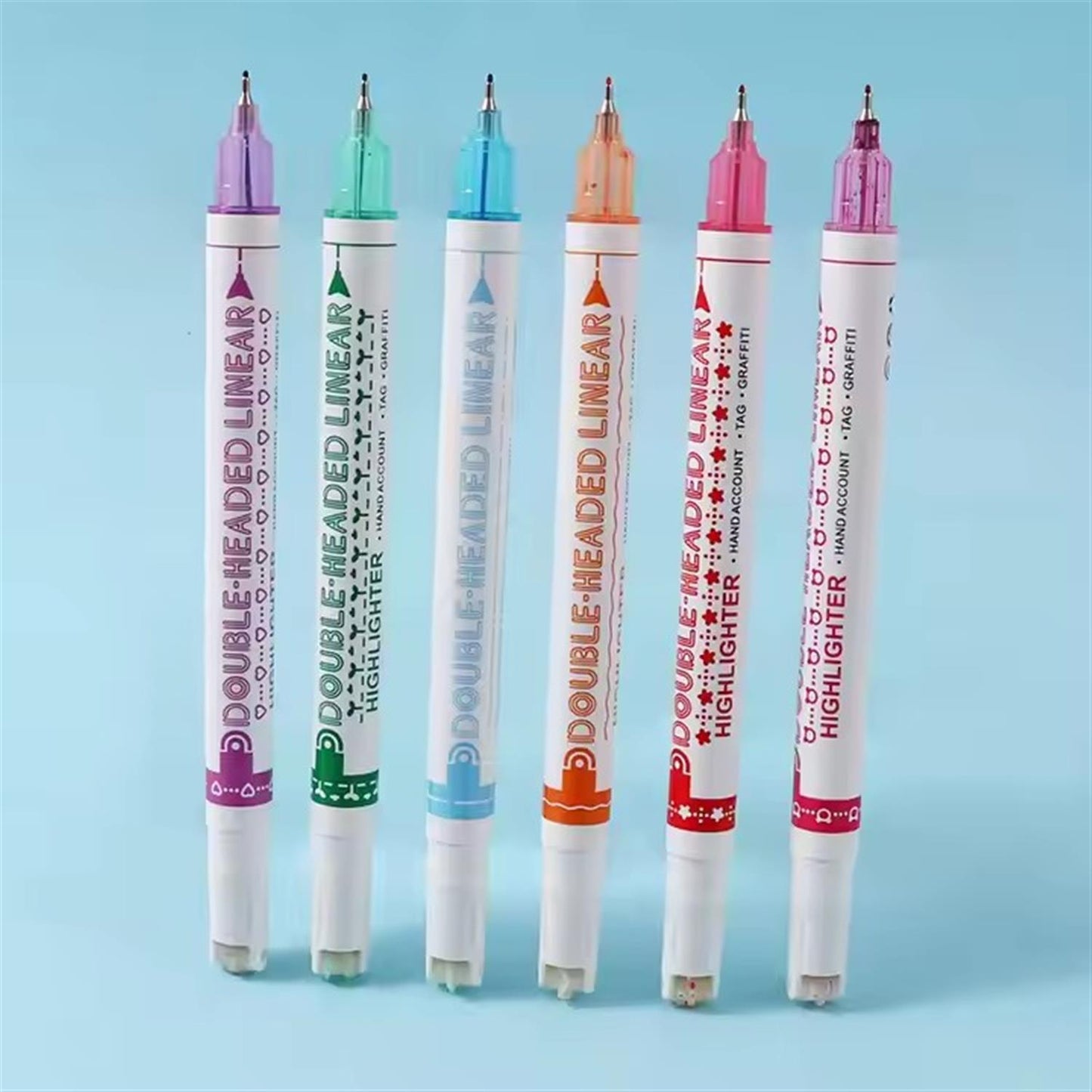 Pack of 6 Double Headed Linear Curved Highlighters