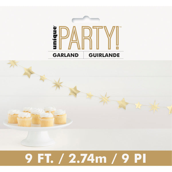 Modern Christmas Gold Foil Star & Starburst Garland 9ft