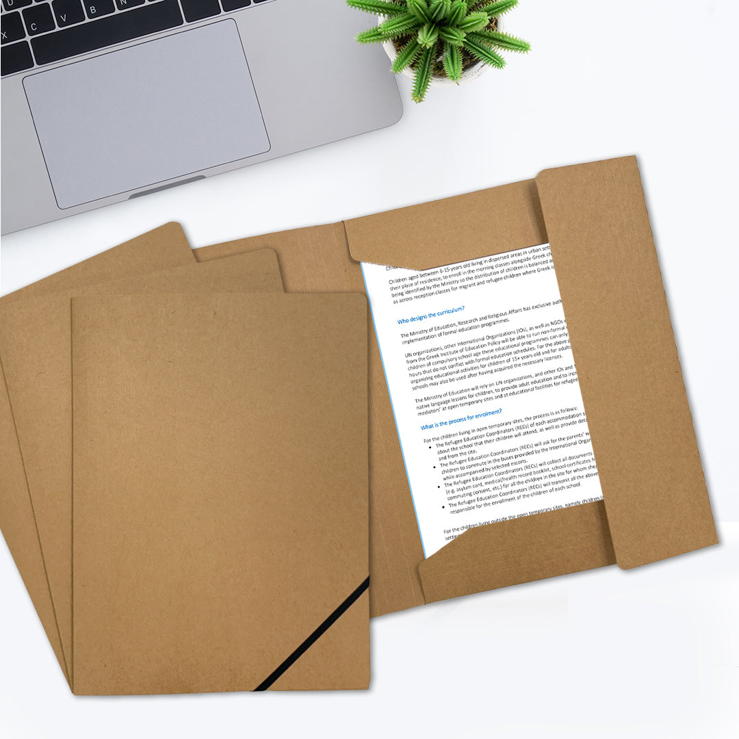 A4 Kraft Card 3 Flap Folder With Elastic Closure