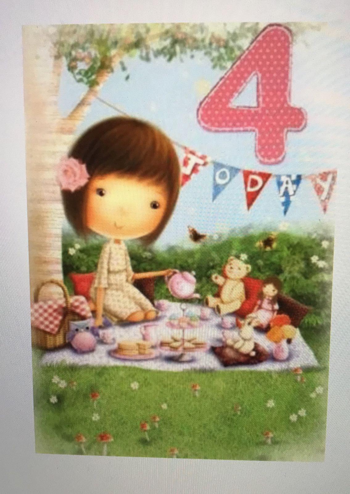 Age 4th Girl Fun Birthday Greetings Card 
