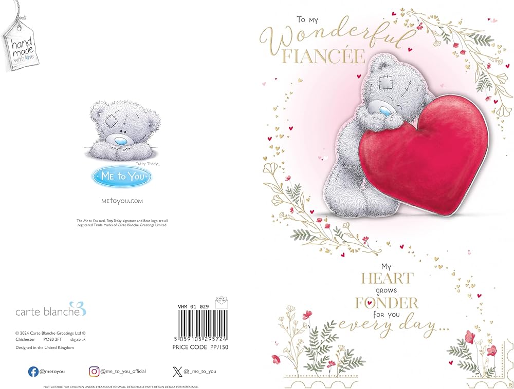 Bear Leaning On Red Heart Luxury Handmade Fiancée Valentine's Day Card {DC}