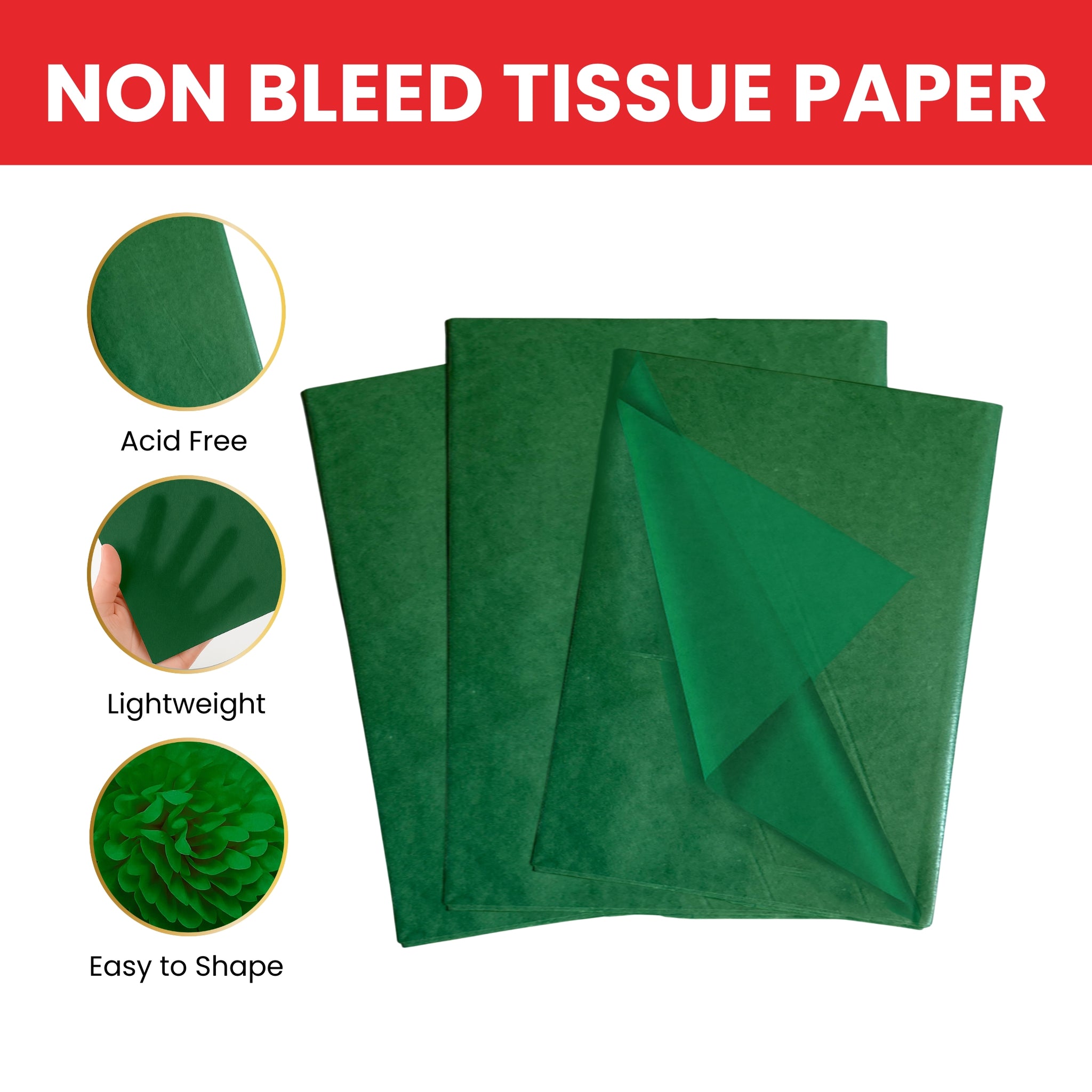 Pack of 30 Dark Green Acid Free 50 x 70cm Tissue Paper Sheets