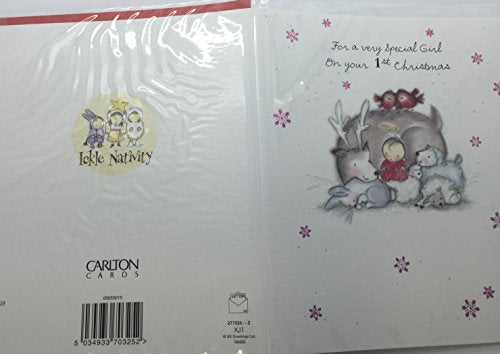 Cute Girl on Your 1st Christmas Nativity Christmas Card 