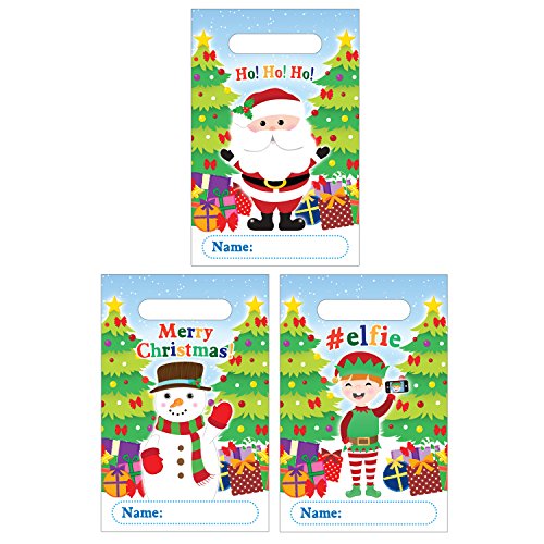 Pack of 12 Assorted Christmas Time Party Bags - Snowmen, Santa, Robin {DC}