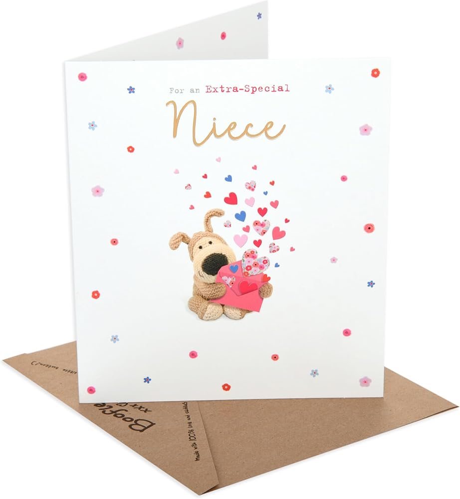 Niece Birthday Card Boofle Holding an Envelope 