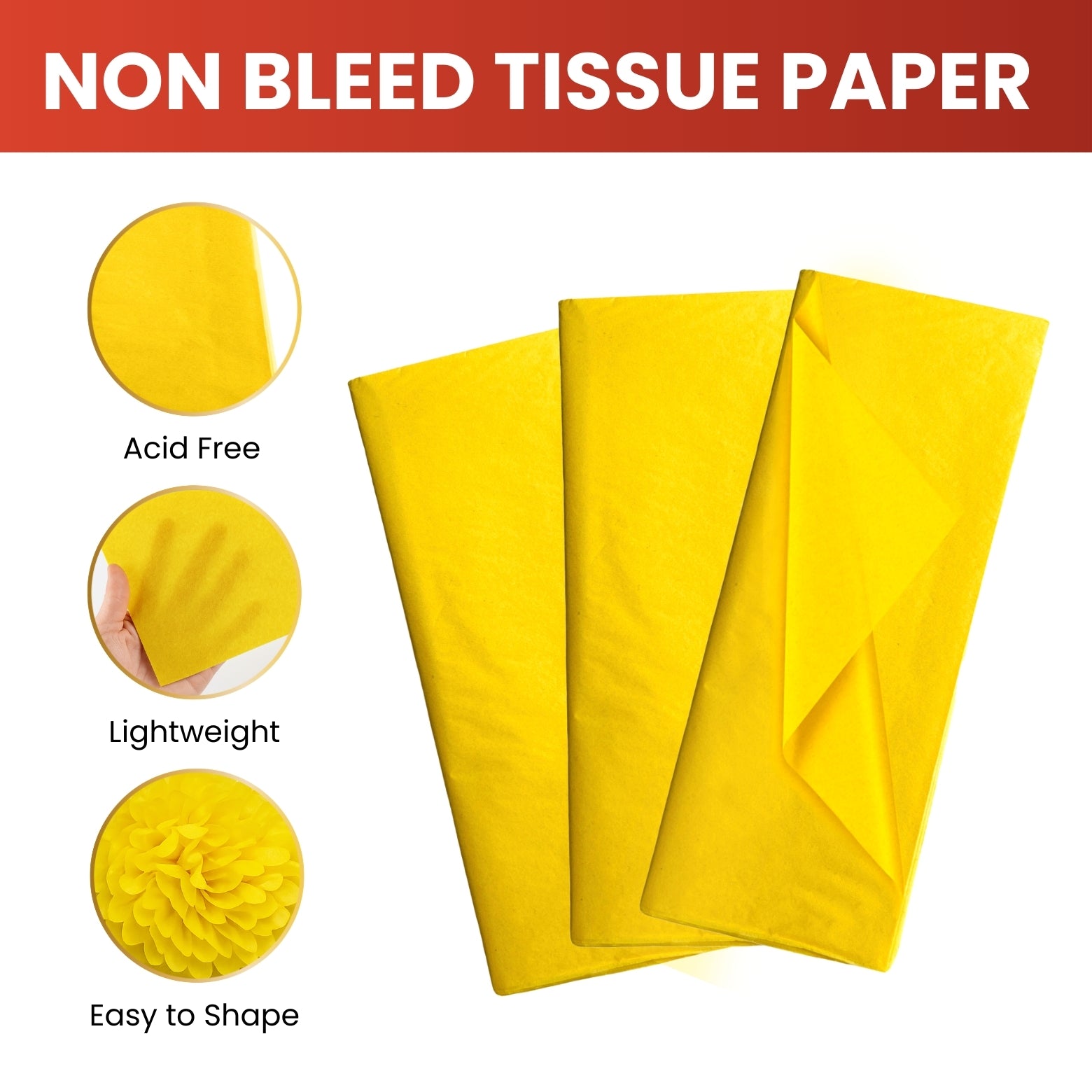 Pack of 10 Yellow Acid Free 50 x 70cm Tissue Paper Sheets