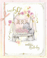 Bear With Jars Of Flowers 50th Birthday Card