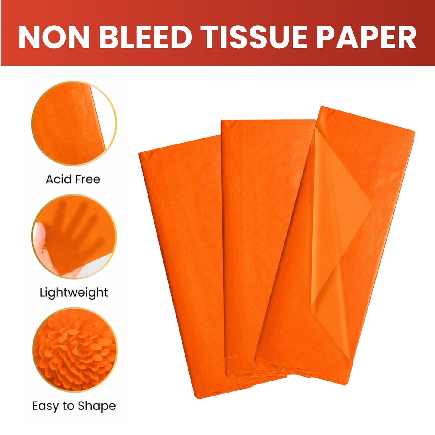 Pack of 10 Orange Acid Free 50 x 70cm Tissue Paper Sheets
