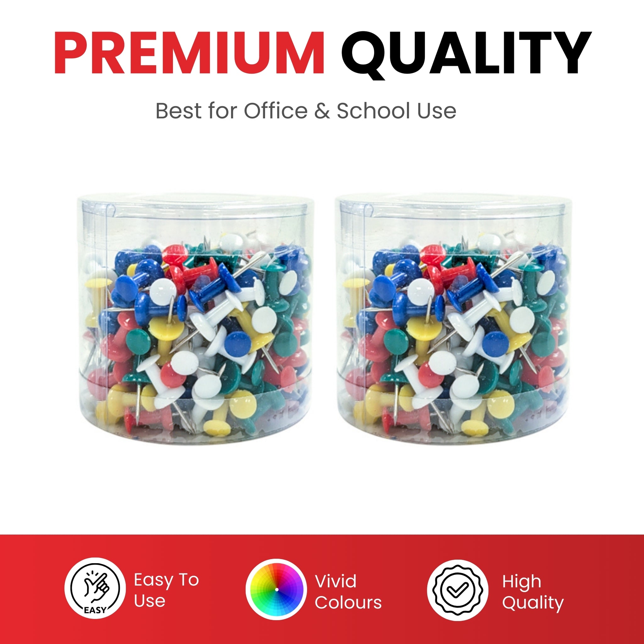 Pack of 200 Assorted Coloured Push Pins in Tub