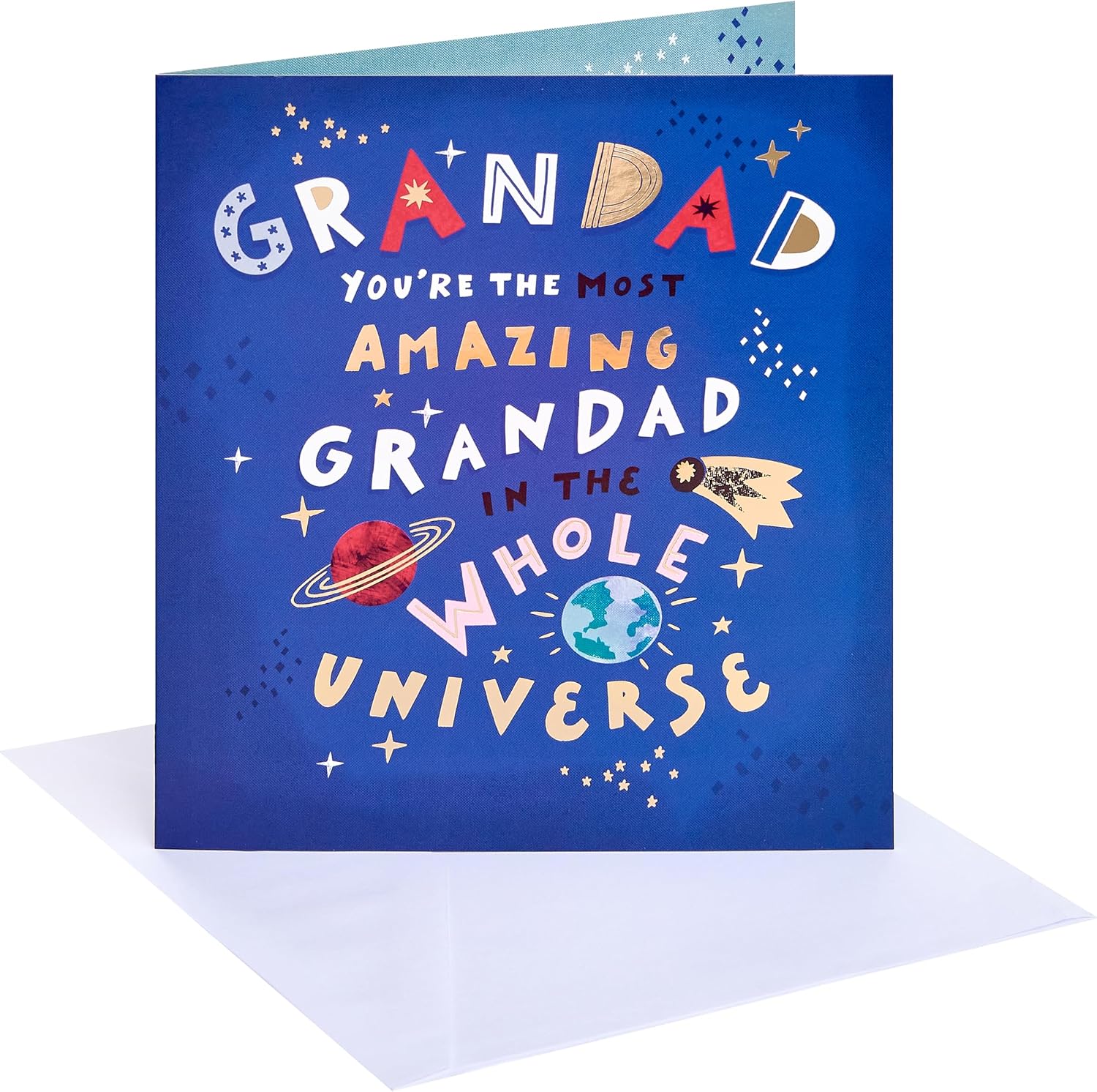 Planets and Lettering Design Grandad Birthday Card