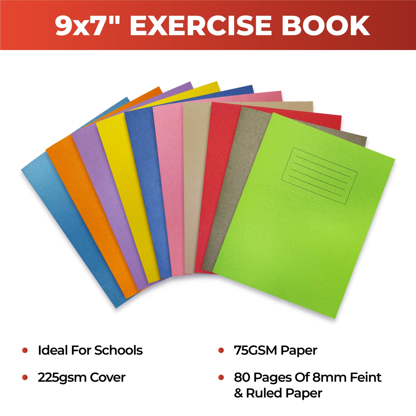 Janrax 9x7" Orange 80 Page Feint Ruled with Margin Exercise Book WF Paper with 225gsm Manilla Cover
