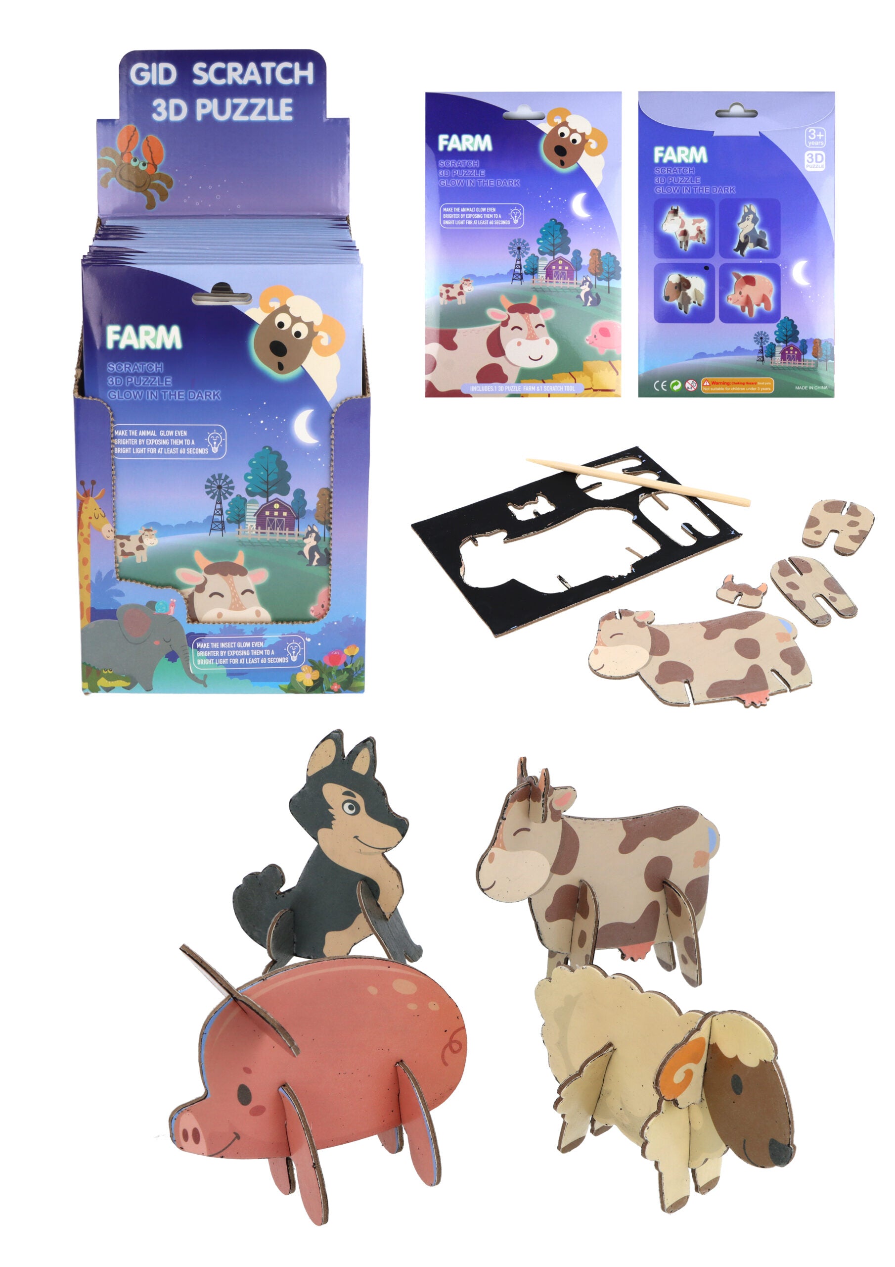 Farm Animal Magic Colour Scratch 3D Puzzle (Glow In The Dark)