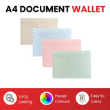 Pack of 12 A4 Light Pastel Pink Soft Touch Plastic Document Wallets with Button Closure