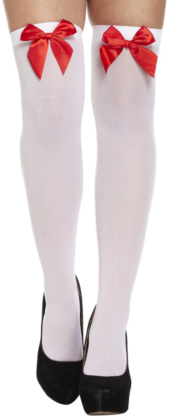 White Hold-Up Stockings with Red Bows