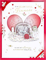 Bears Sat At Table Beautiful Fiancée Luxury Boxed Handmade Valentine's Day Card {DC}