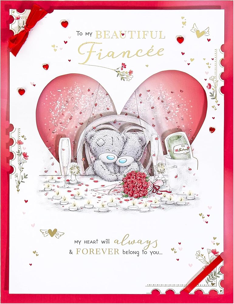 Bears Sat At Table Beautiful Fiancée Luxury Boxed Handmade Valentine's Day Card {DC}