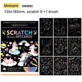 Unicorn Theme 9 Pages Art Creative Scratch Painting Book with Scratch Pen
