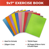 Janrax 9x7" Red 80 Page Feint Ruled with Margin Exercise Book WF Paper with 225gsm Manilla Cover