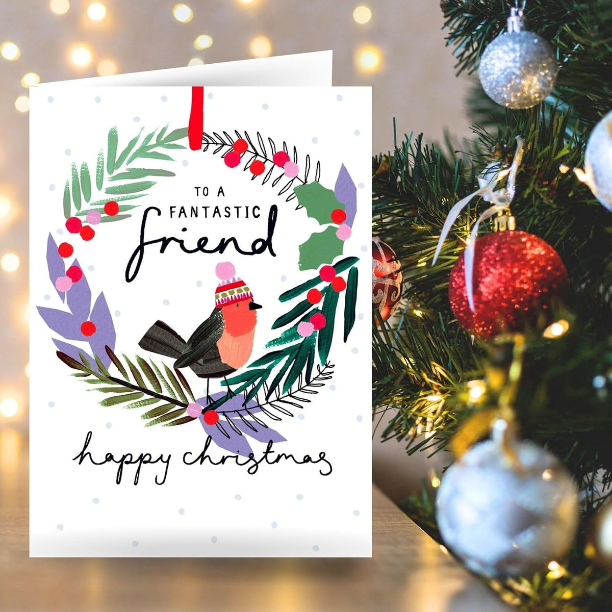 Robin In Wreath Fantastic Friend Christmas Card