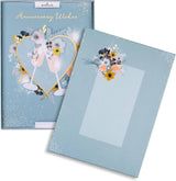 Traditional Illustrated Wine Glasses & Heart Design Luxury Boxed Anniversary Card