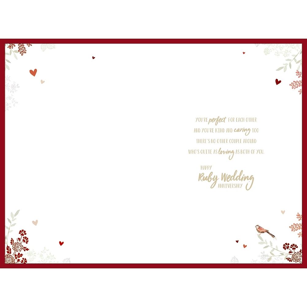 Ruby 40th Wedding Anniversary Card Heart Design with Floral Details 