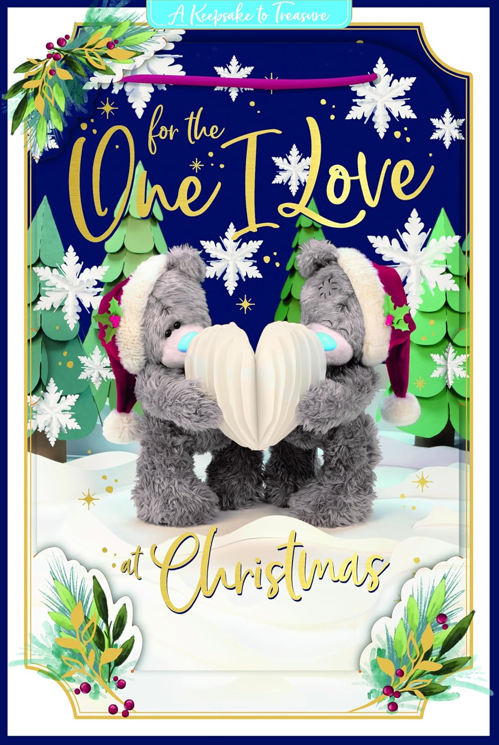 Bears Holding A Paper Heart To The One I Love 3D Christmas Keepsake Card